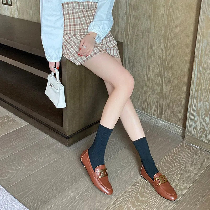 Retro British Style Metal Flat Shoes