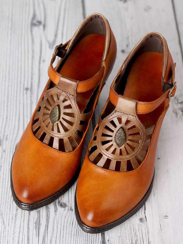 Retro Grace Adjustable Belt Leather Shoes