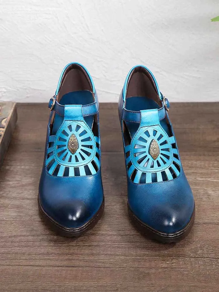 Retro Grace Adjustable Belt Leather Shoes