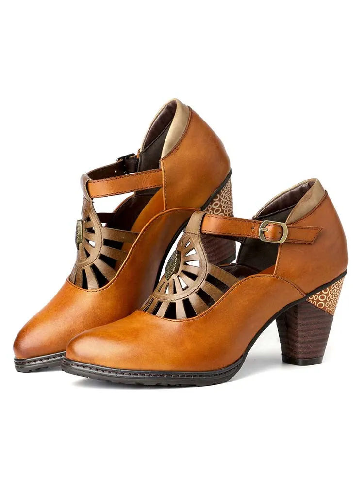 Retro Grace Adjustable Belt Leather Shoes