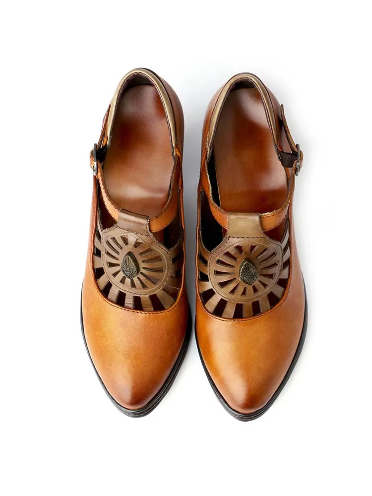 Retro Grace Adjustable Belt Leather Shoes