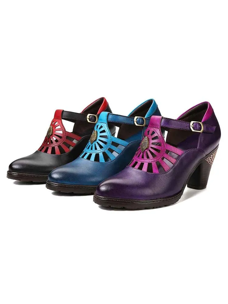 Retro Grace Adjustable Belt Leather Shoes