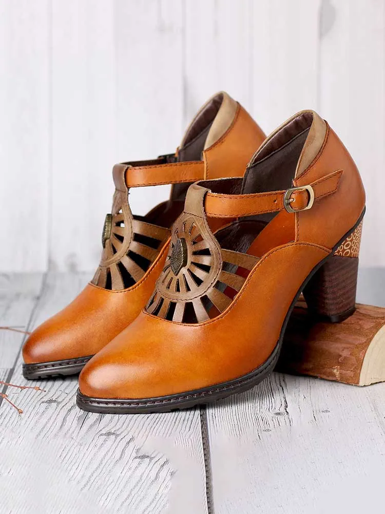 Retro Grace Adjustable Belt Leather Shoes