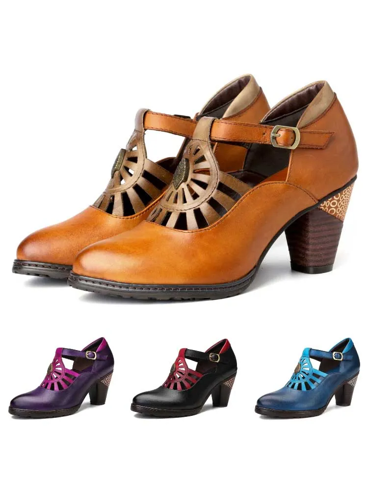 Retro Grace Adjustable Belt Leather Shoes