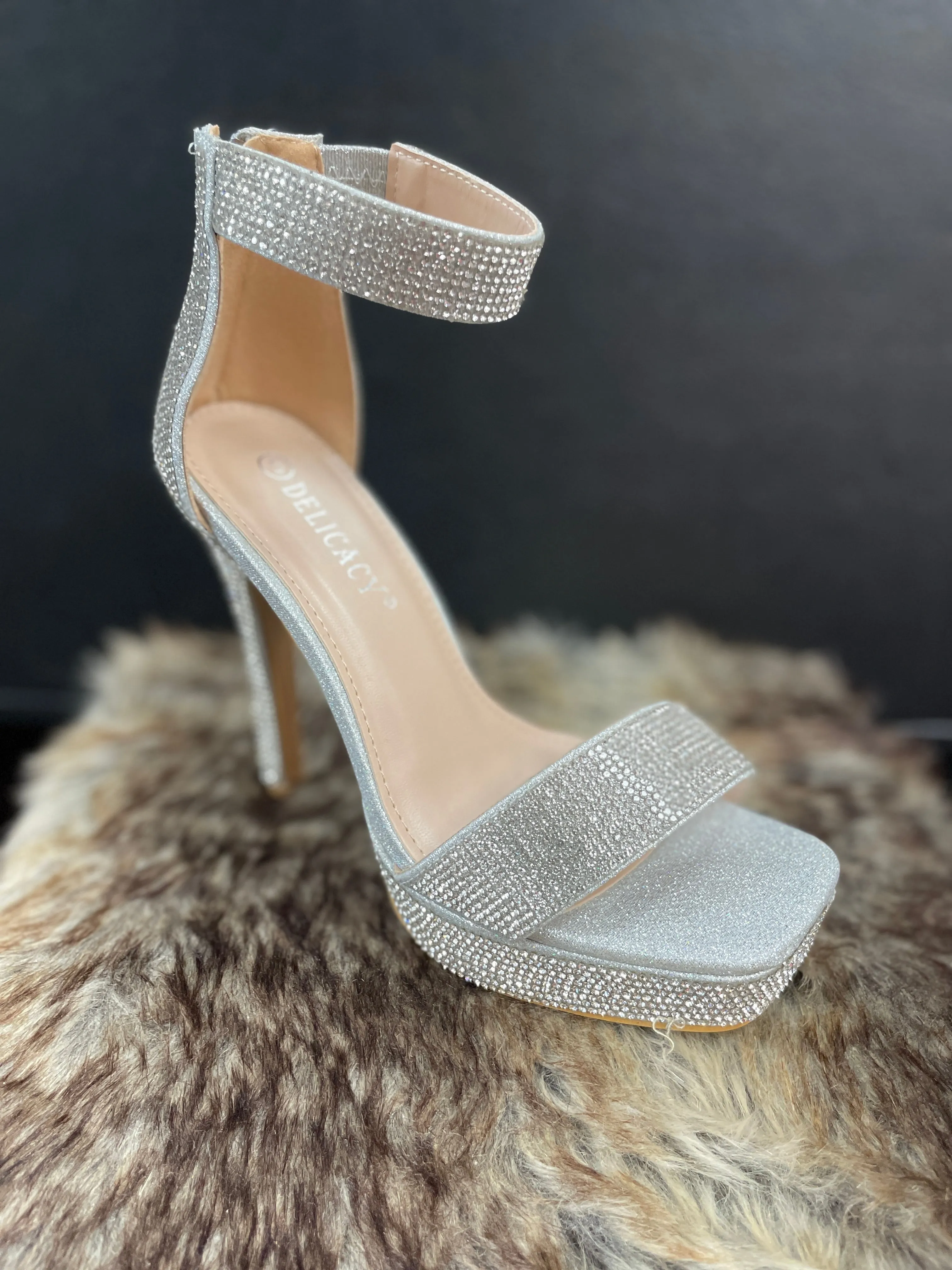 Reyna Silver Rhinestone Heels