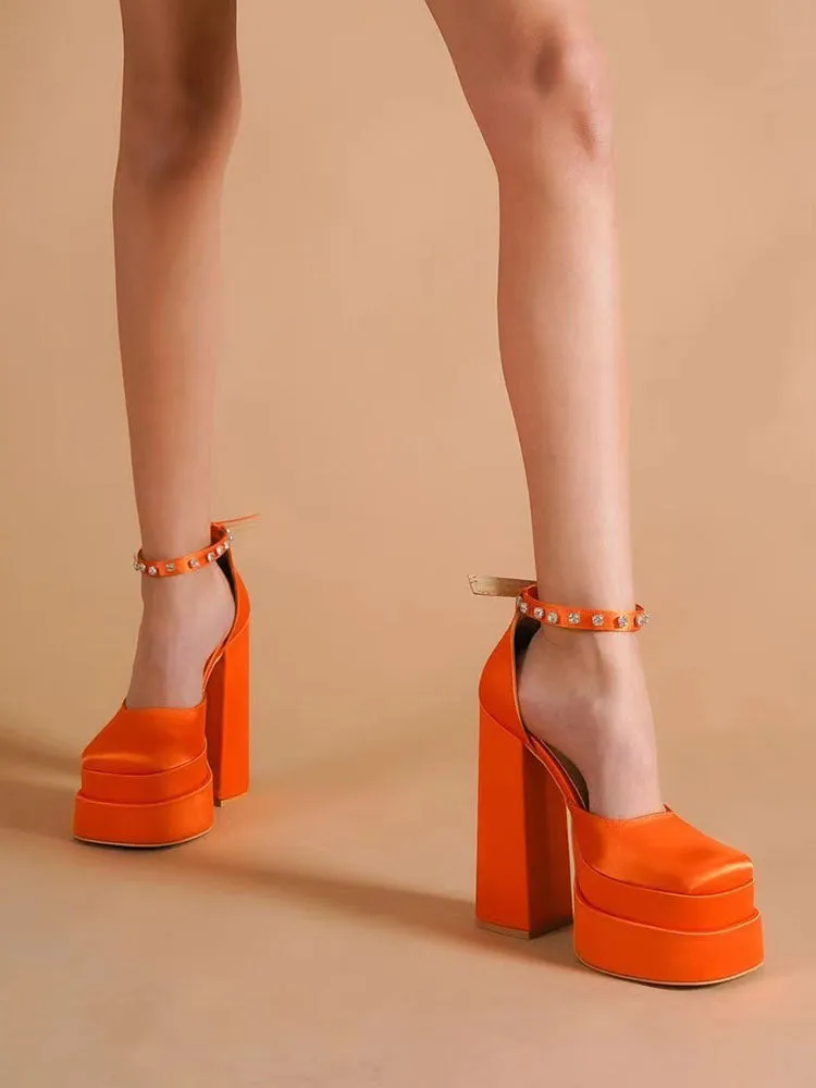 Rhinestone Decor Platform Heels