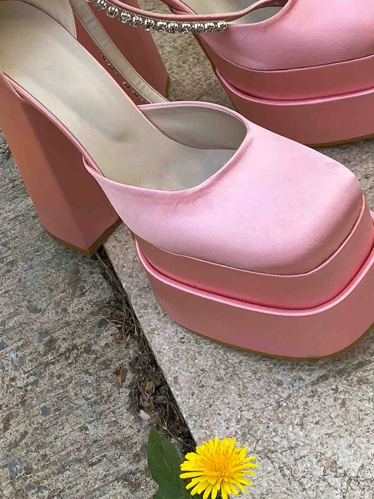 Rhinestone Decor Platform Heels