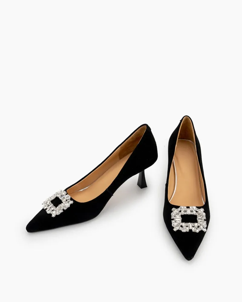 Rhinestone Decor Pointed Toe Stiletto Heeled Pumps