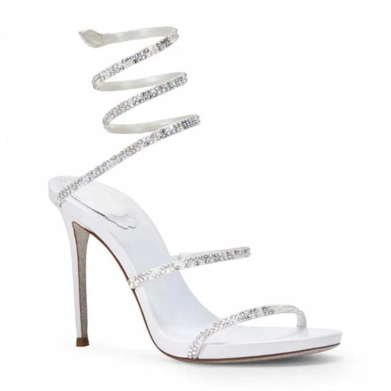 Rhinestone Double Strap Thin Heel High Heels