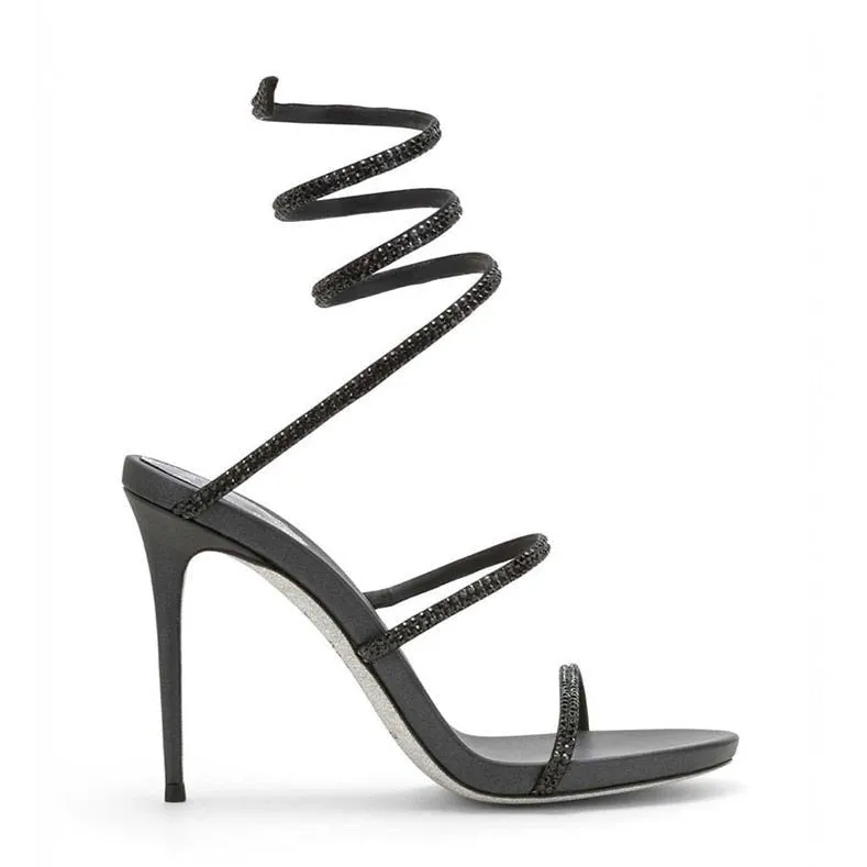 Rhinestone Double Strap Thin Heel High Heels