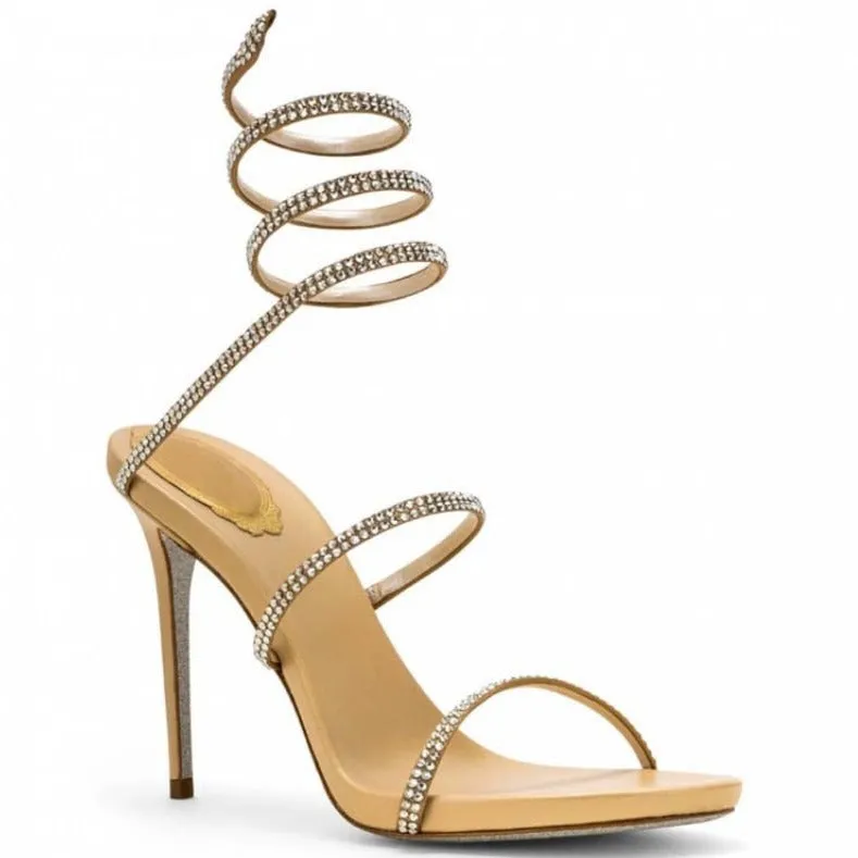 Rhinestone Double Strap Thin Heel High Heels