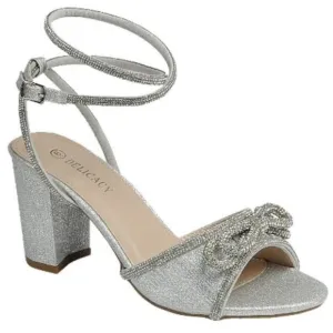 Rhinestone Embellished Bow Lace-Up Block Heels - Delicacy