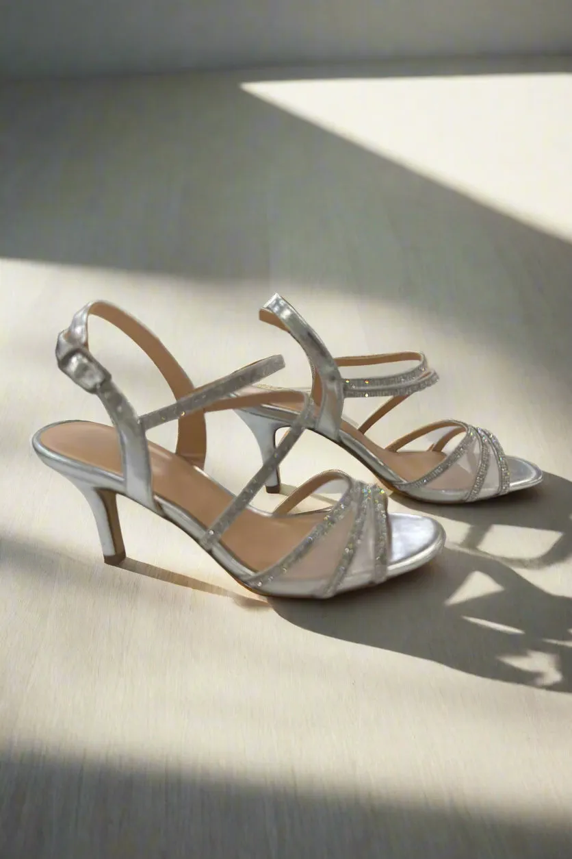 Rhinestone Mesh Silver Heel