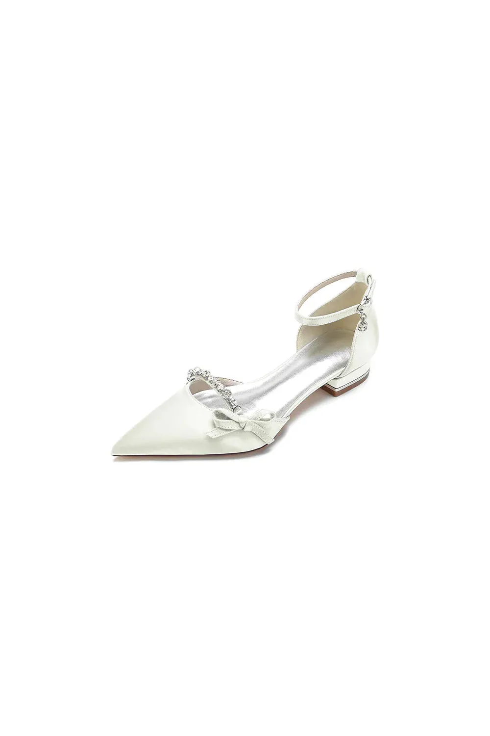 Rhinestone Pointed Toe Kitten Heels With Bow