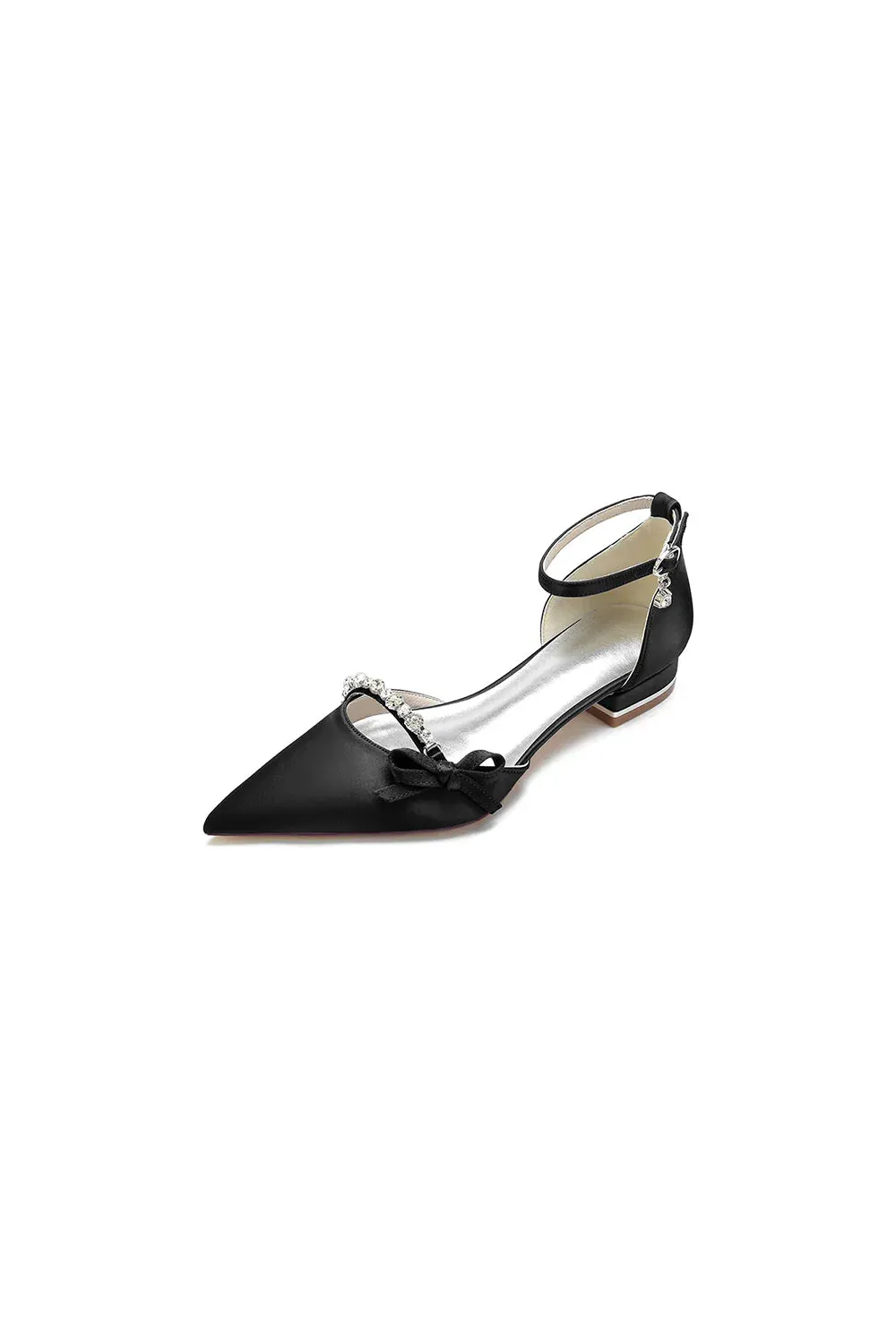 Rhinestone Pointed Toe Kitten Heels With Bow