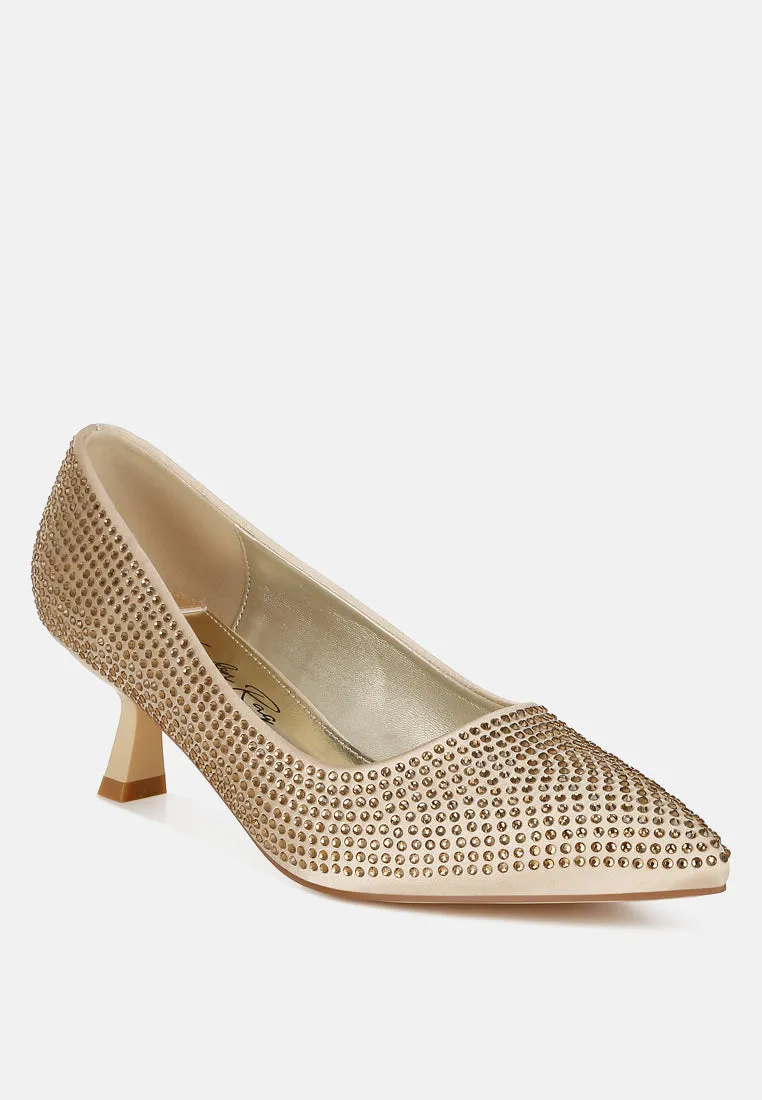 Rhinestones Embellished Kitten Heel Pumps By RUW