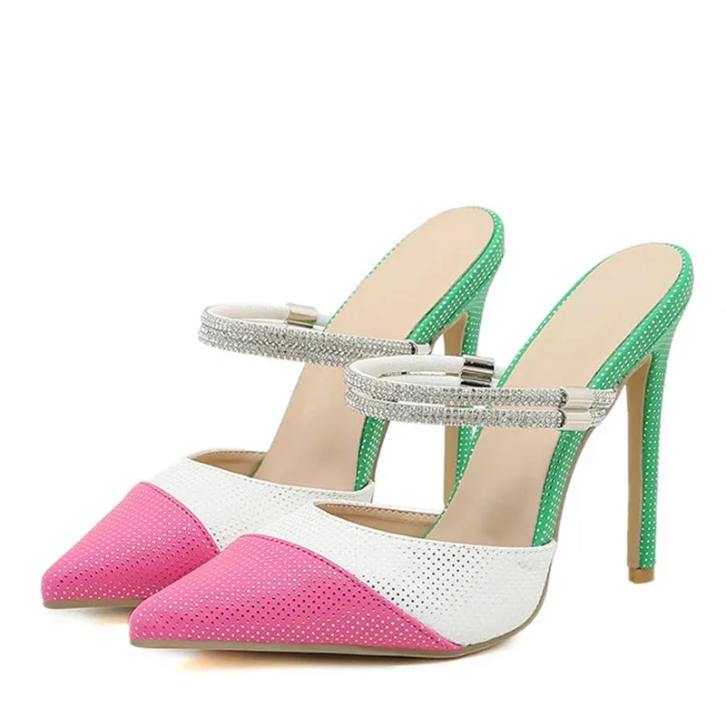 Rhinestones Women Pumps Slippers Elegant Pointed Toe High Heels