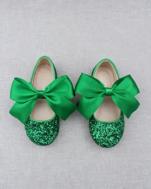 Rock Glitter Mary Jane Ballet Flats with Satin Bow