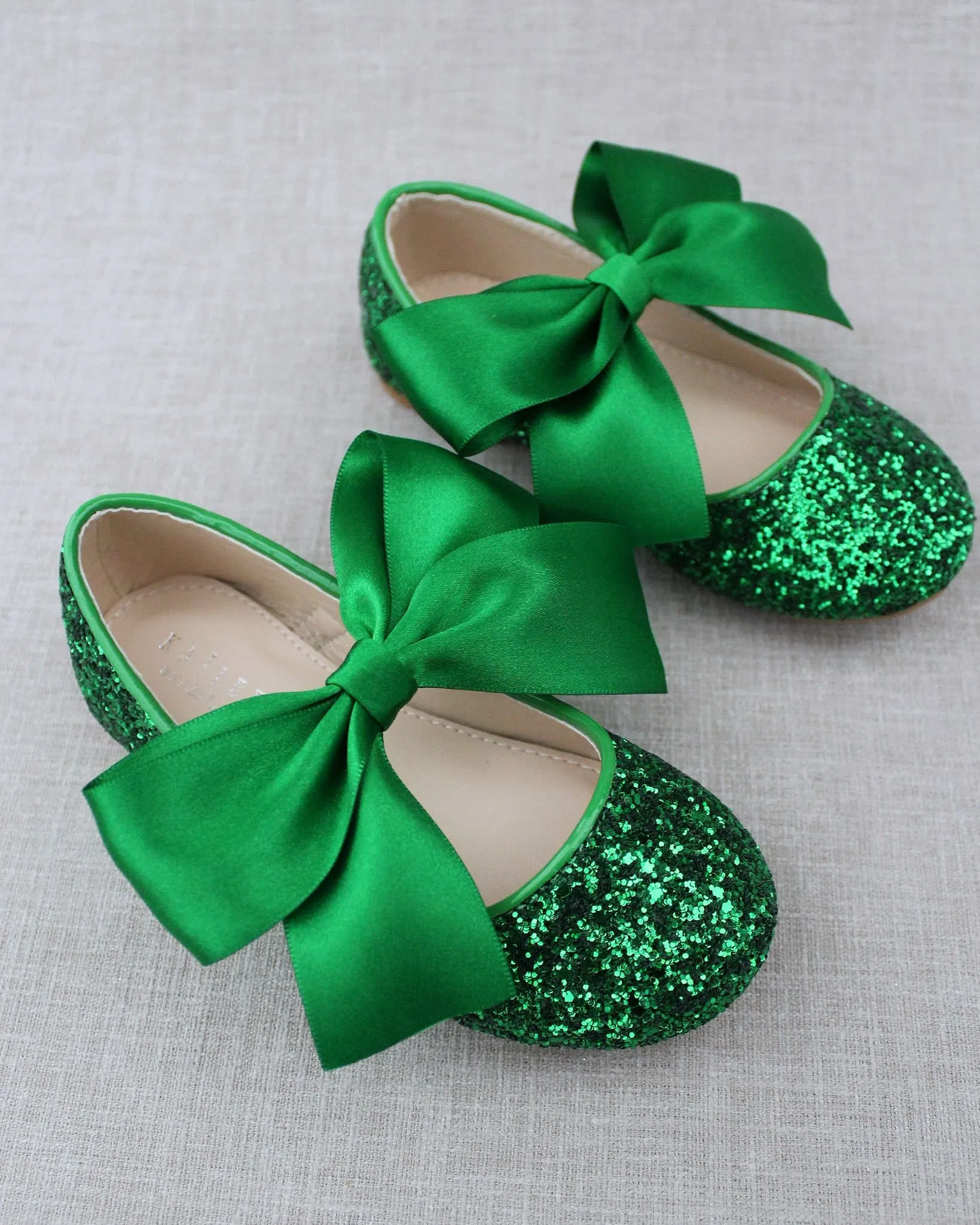 Rock Glitter Mary Jane Ballet Flats with Satin Bow