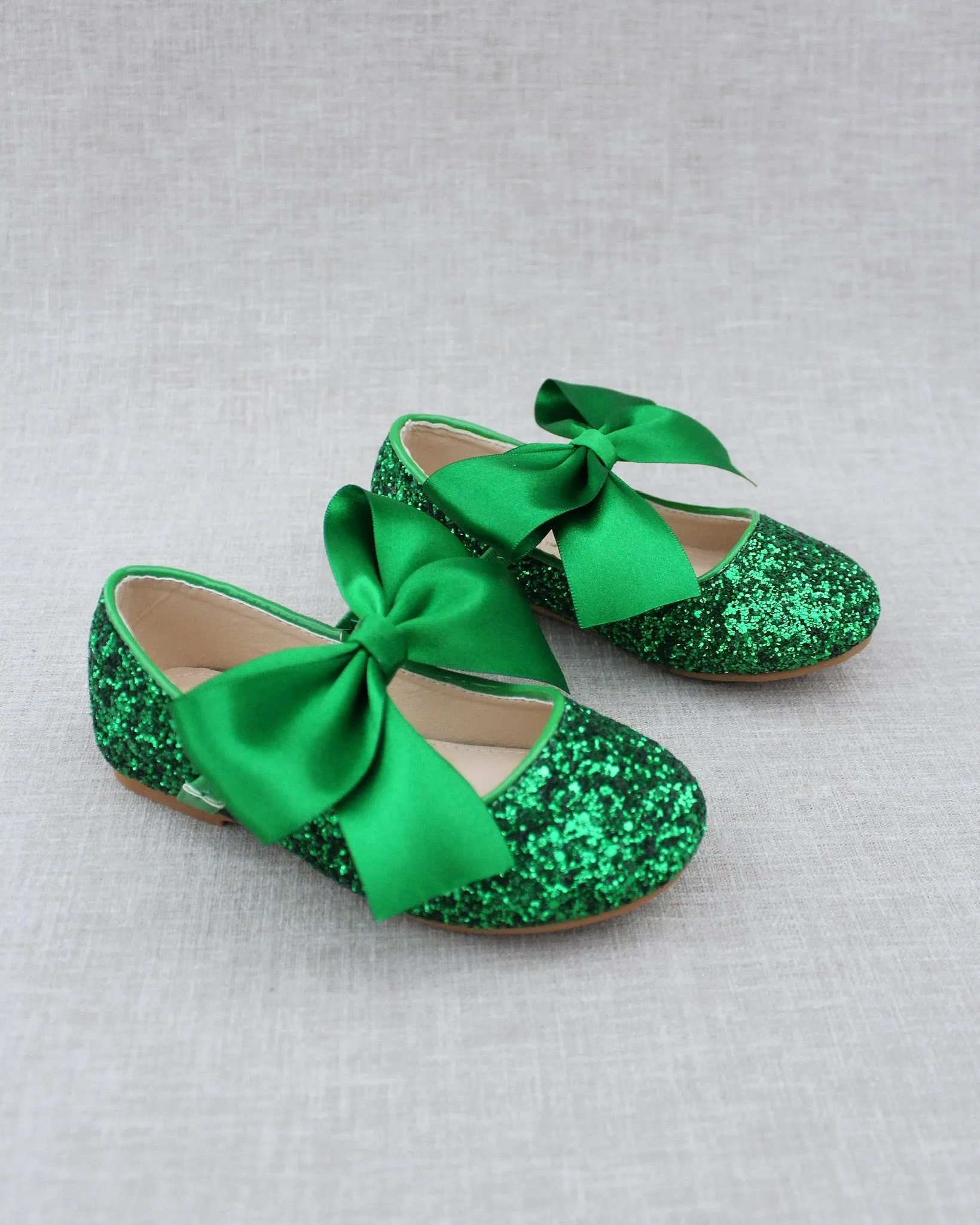 Rock Glitter Mary Jane Ballet Flats with Satin Bow