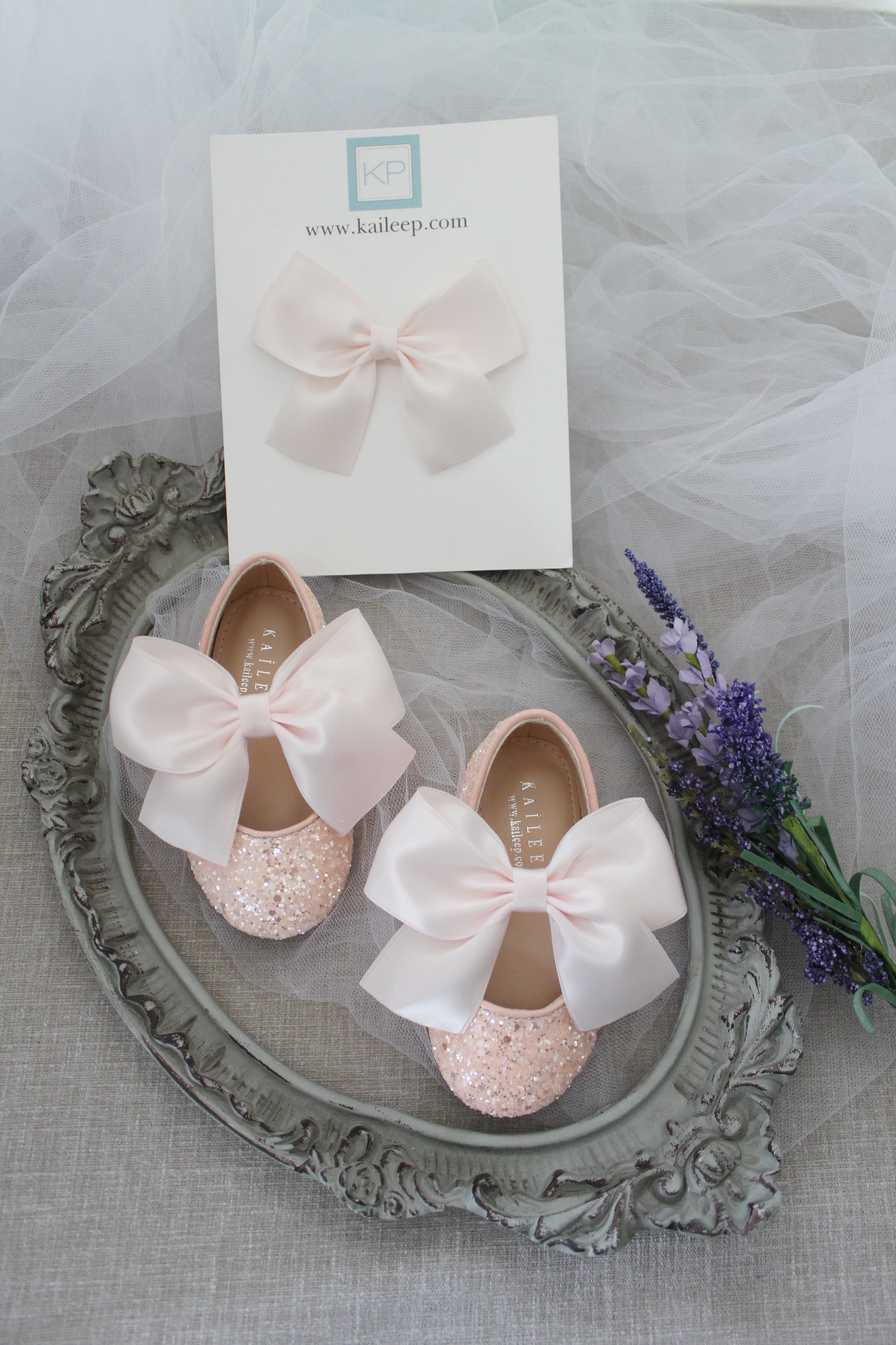 Rock Glitter Mary Jane Ballet Flats with Satin Bow