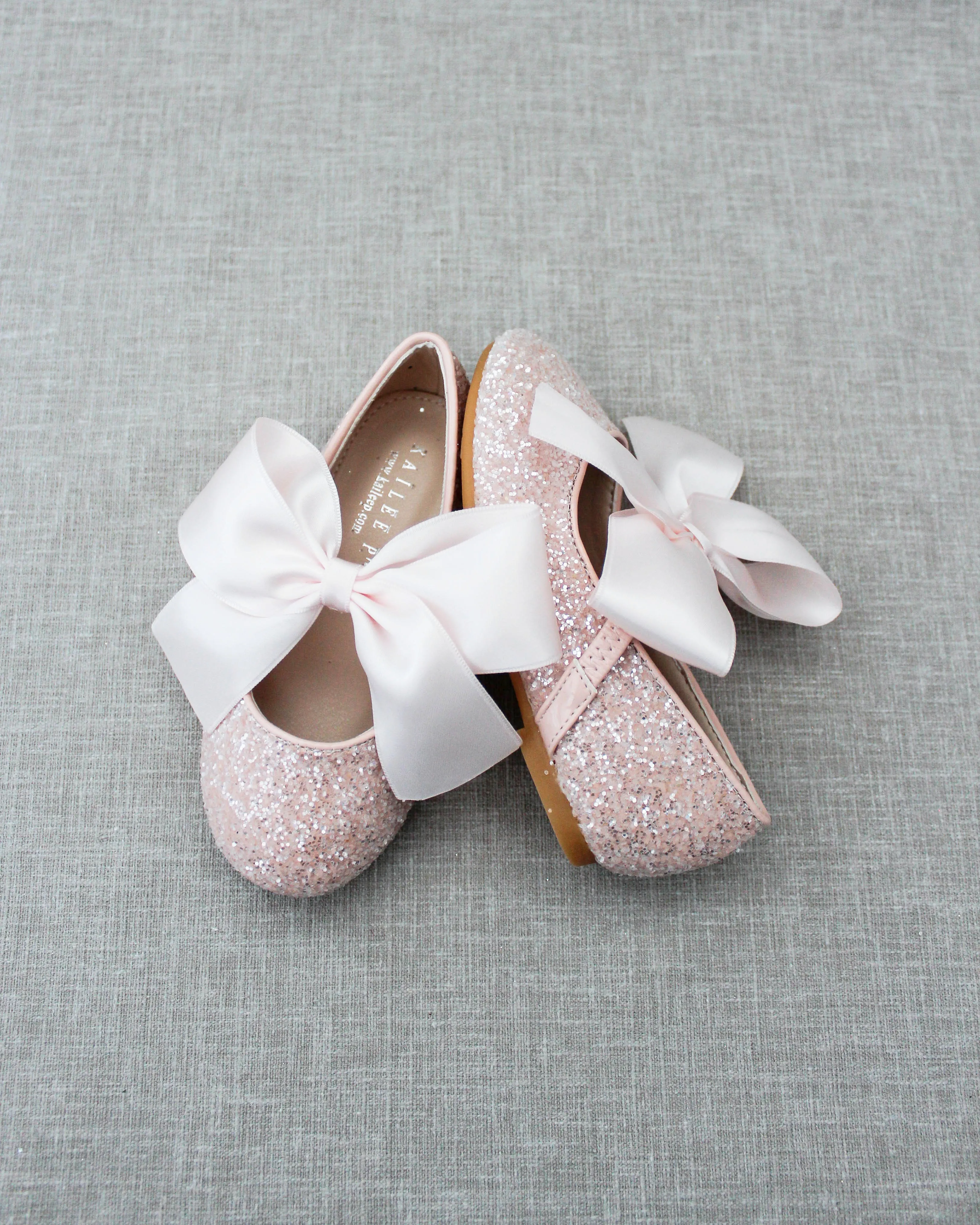 Rock Glitter Mary Jane Ballet Flats with Satin Bow