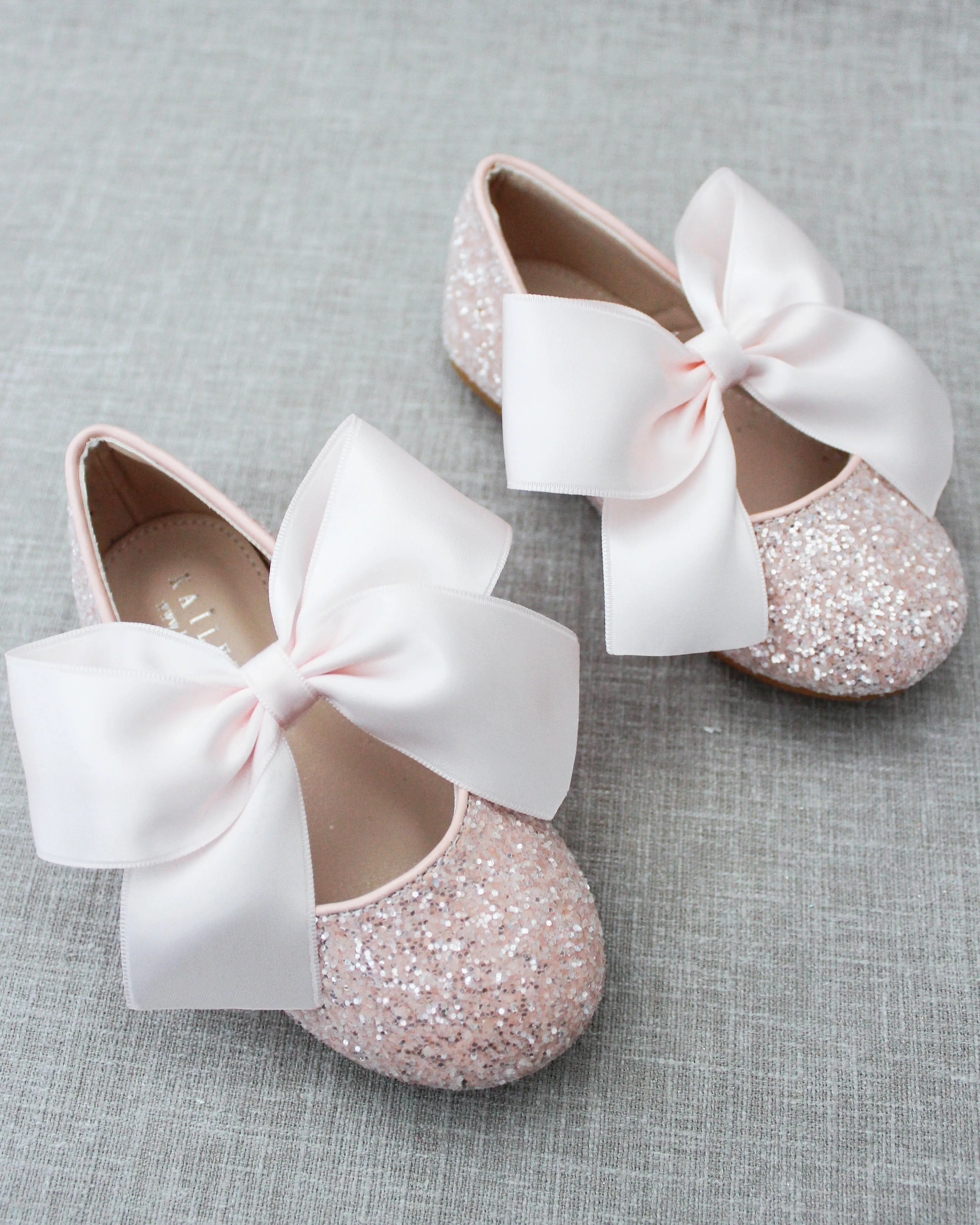Rock Glitter Mary Jane Ballet Flats with Satin Bow