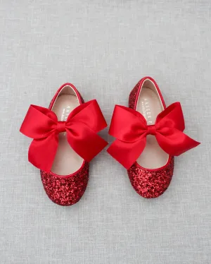 Rock Glitter Maryjane Flats with Satin Bow