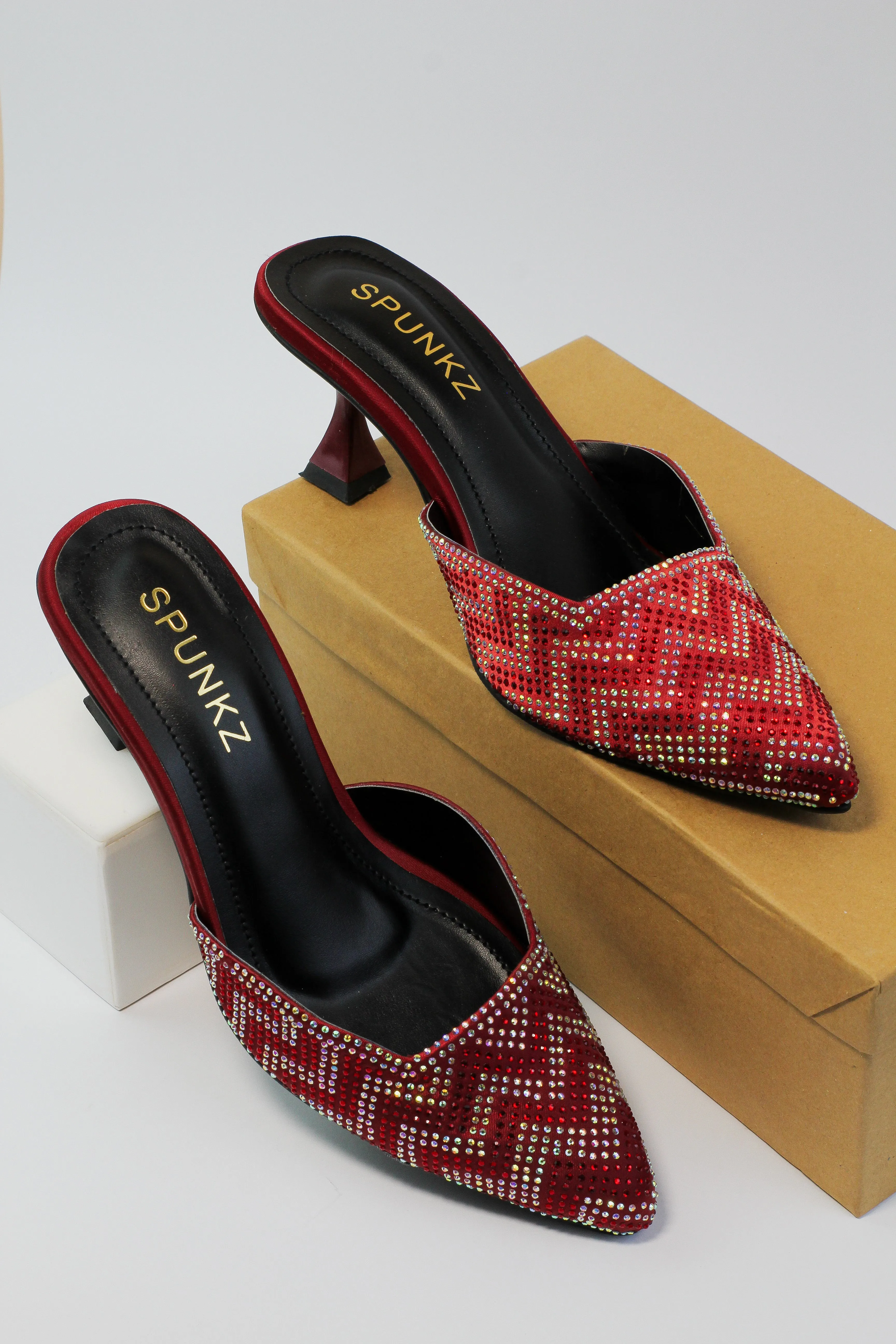 Ruby Diamond Stones Studded Embroidery Kitten Heel - 12003