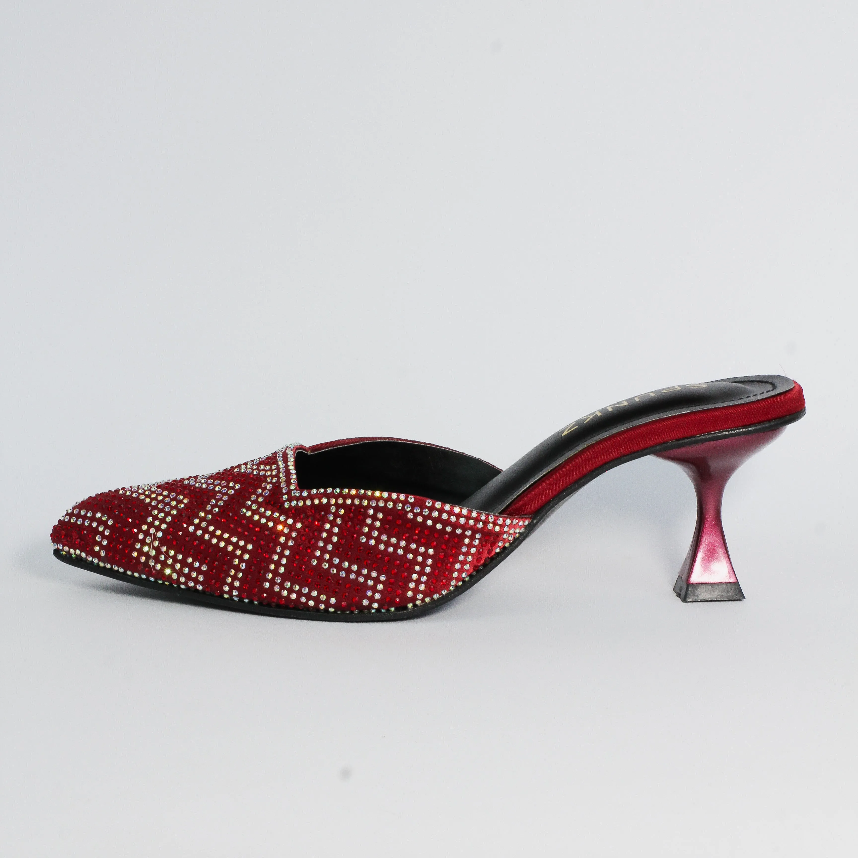 Ruby Diamond Stones Studded Embroidery Kitten Heel - 12003