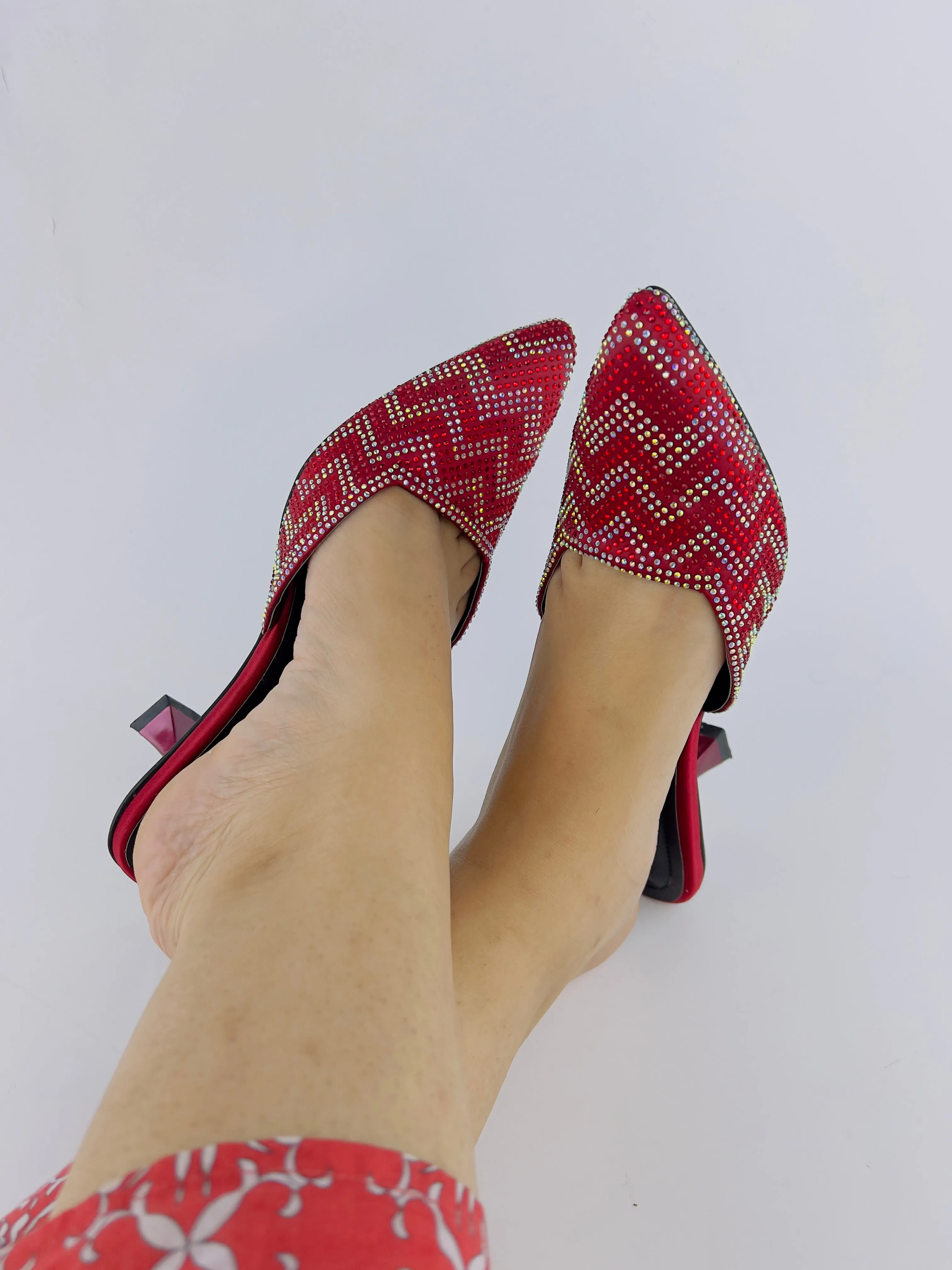 Ruby Diamond Stones Studded Embroidery Kitten Heel - 12003