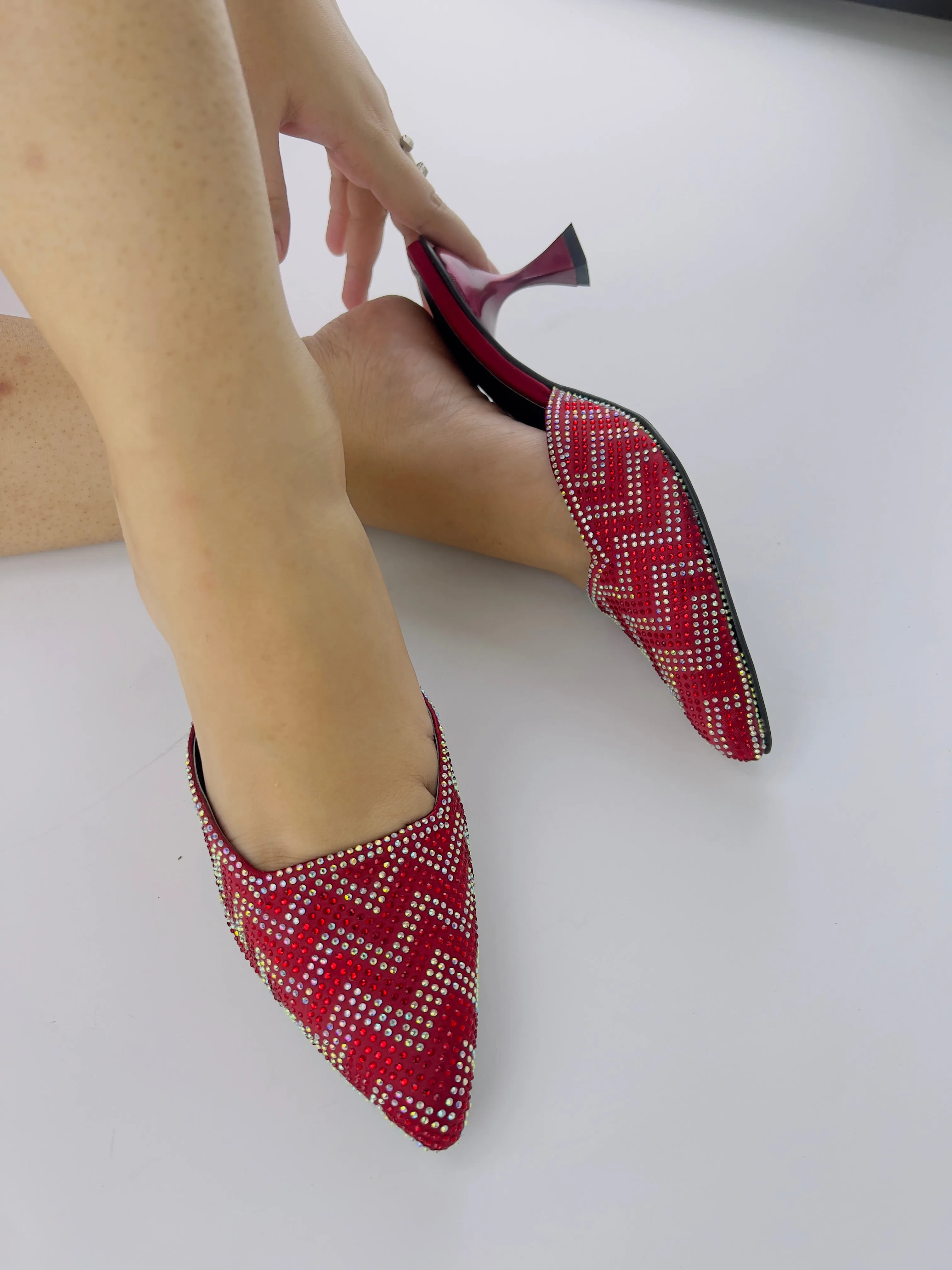 Ruby Diamond Stones Studded Embroidery Kitten Heel - 12003