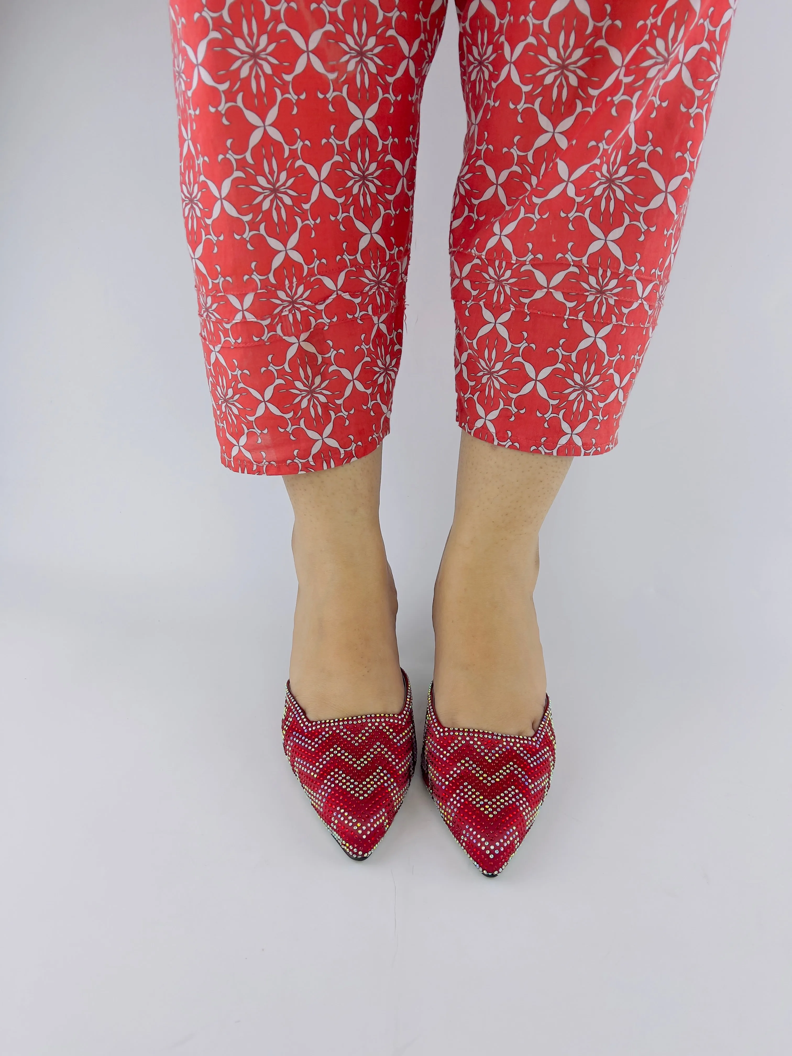 Ruby Diamond Stones Studded Embroidery Kitten Heel - 12003