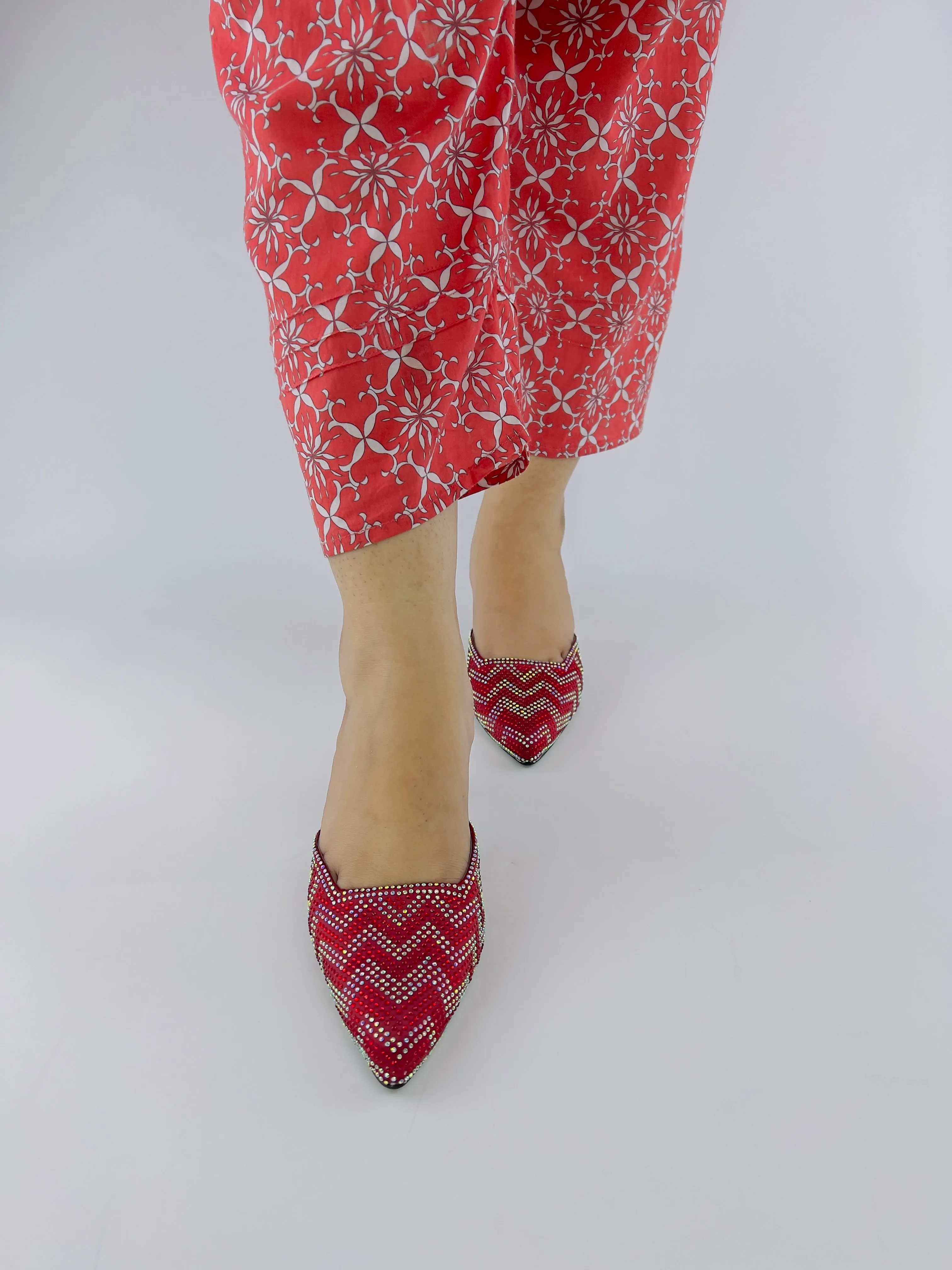 Ruby Diamond Stones Studded Embroidery Kitten Heel - 12003