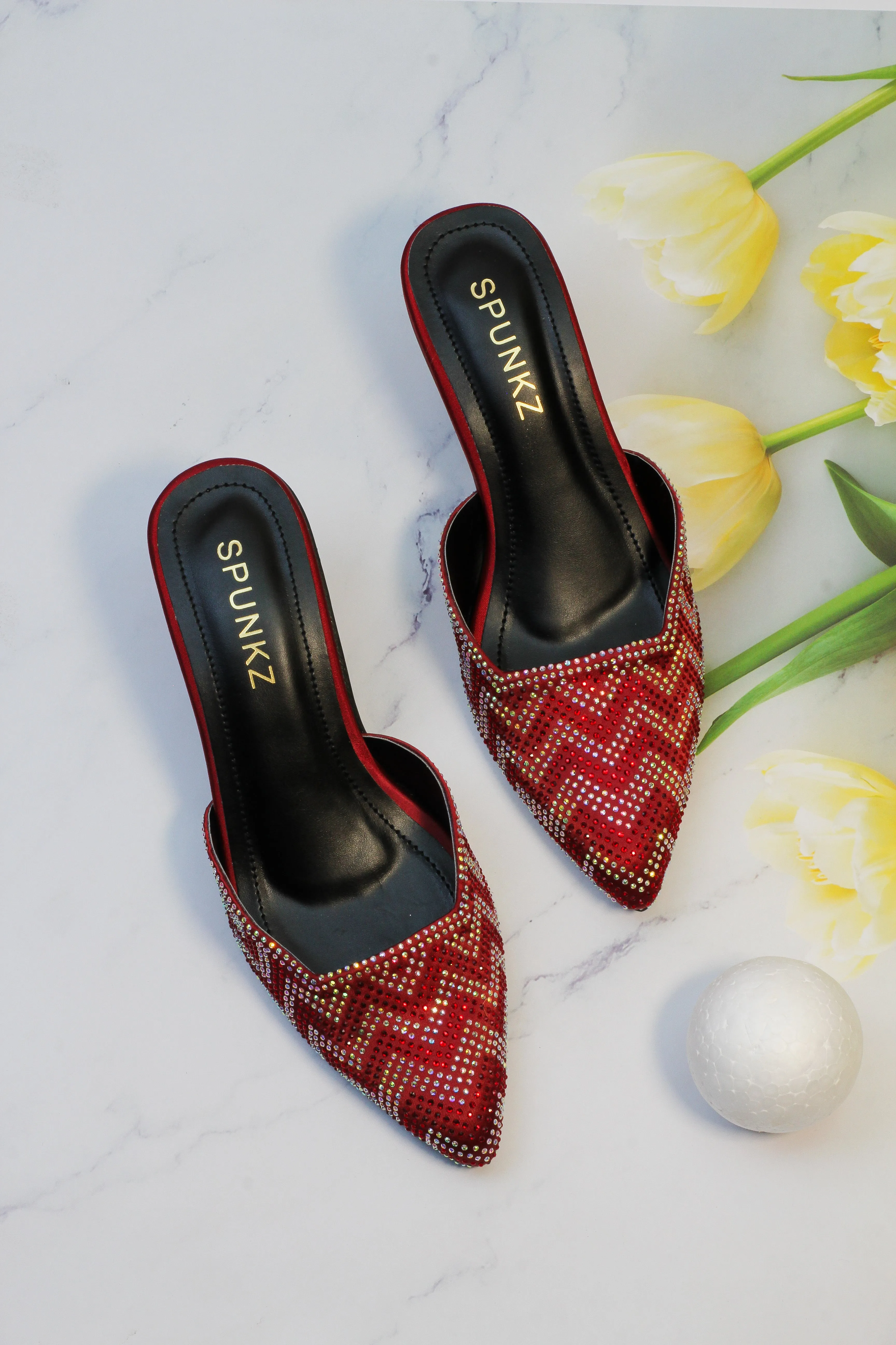 Ruby Diamond Stones Studded Embroidery Kitten Heel - 12003
