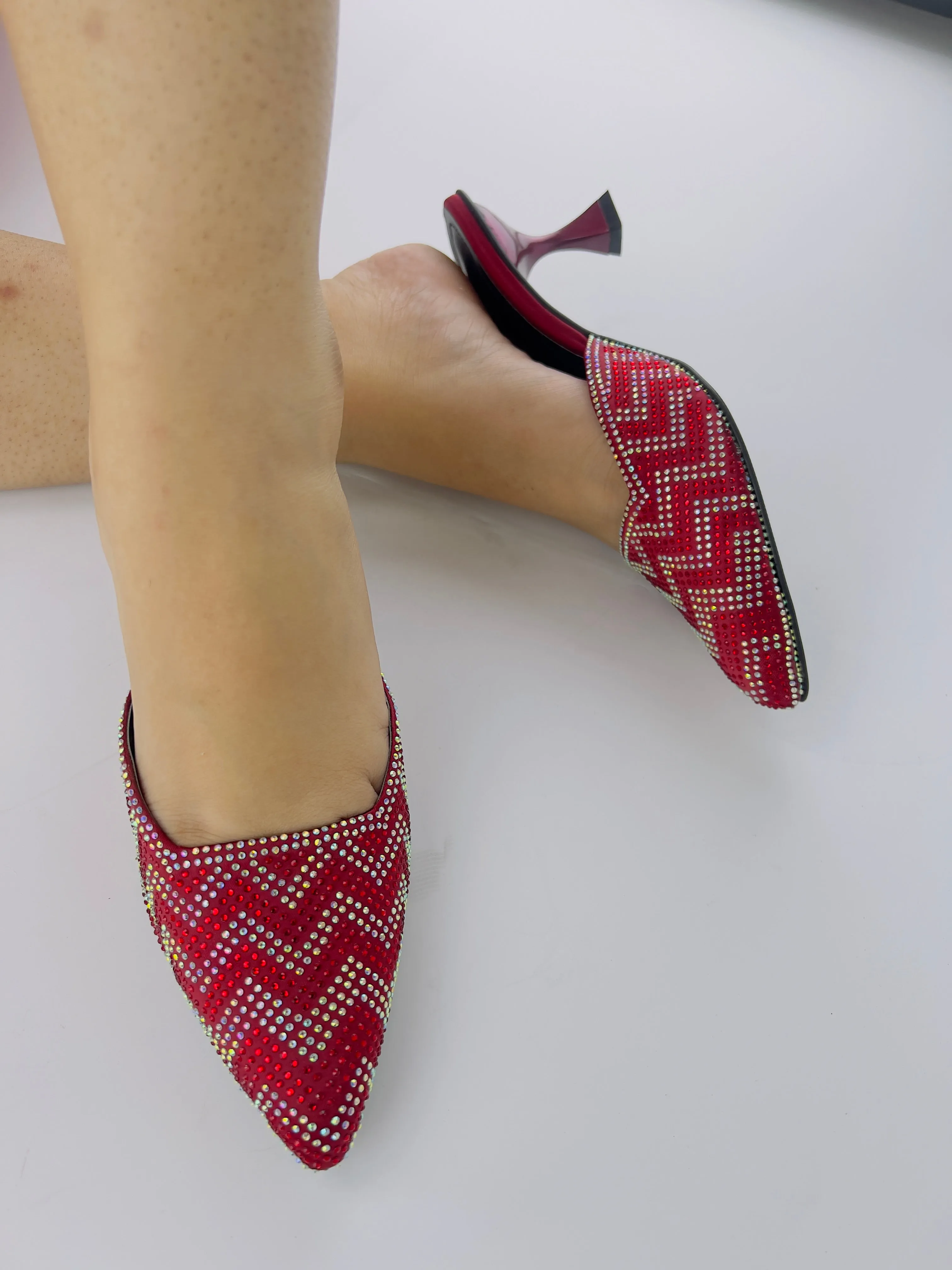 Ruby Diamond Stones Studded Embroidery Kitten Heel - 12003