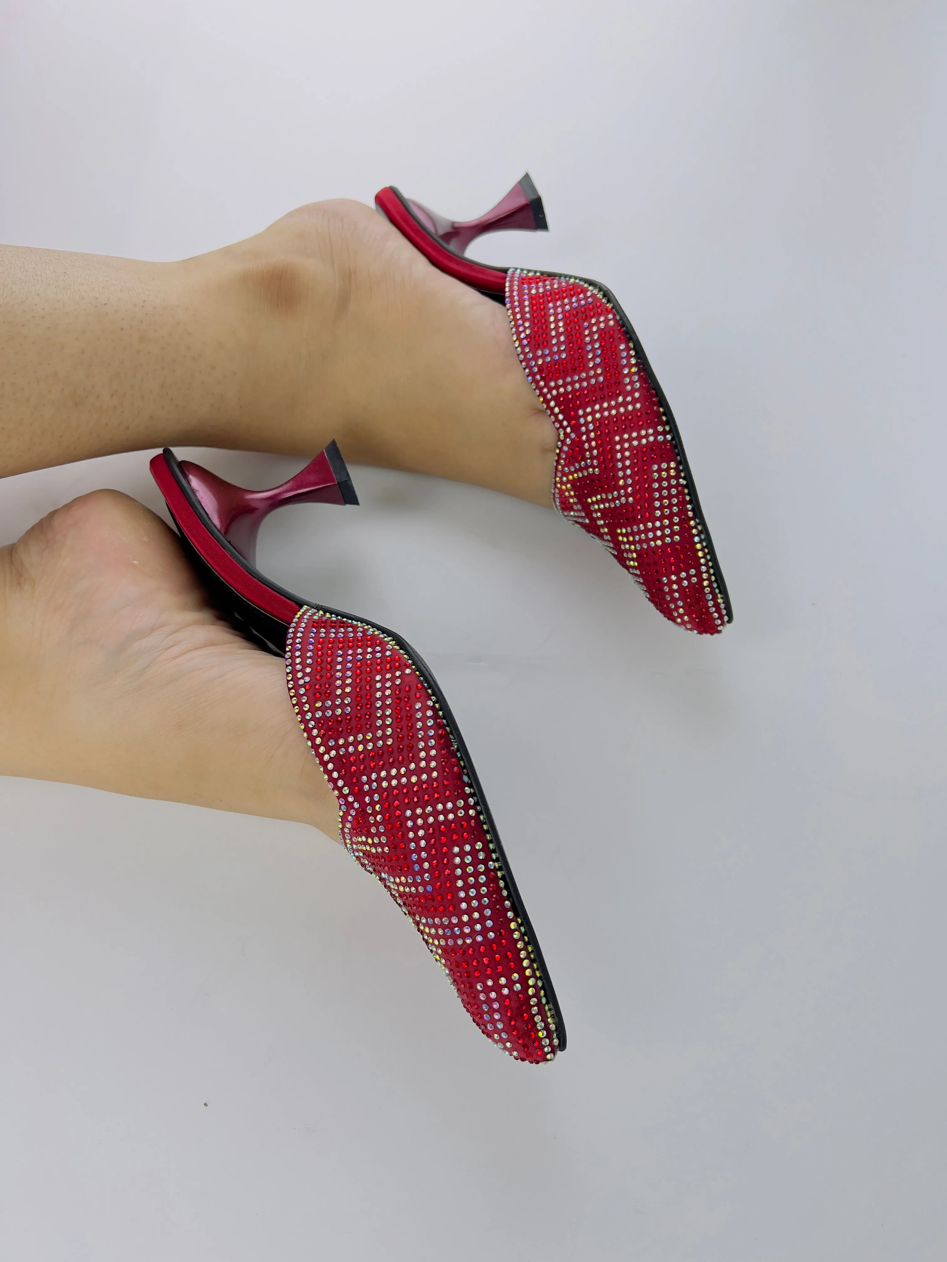 Ruby Diamond Stones Studded Embroidery Kitten Heel - 12003