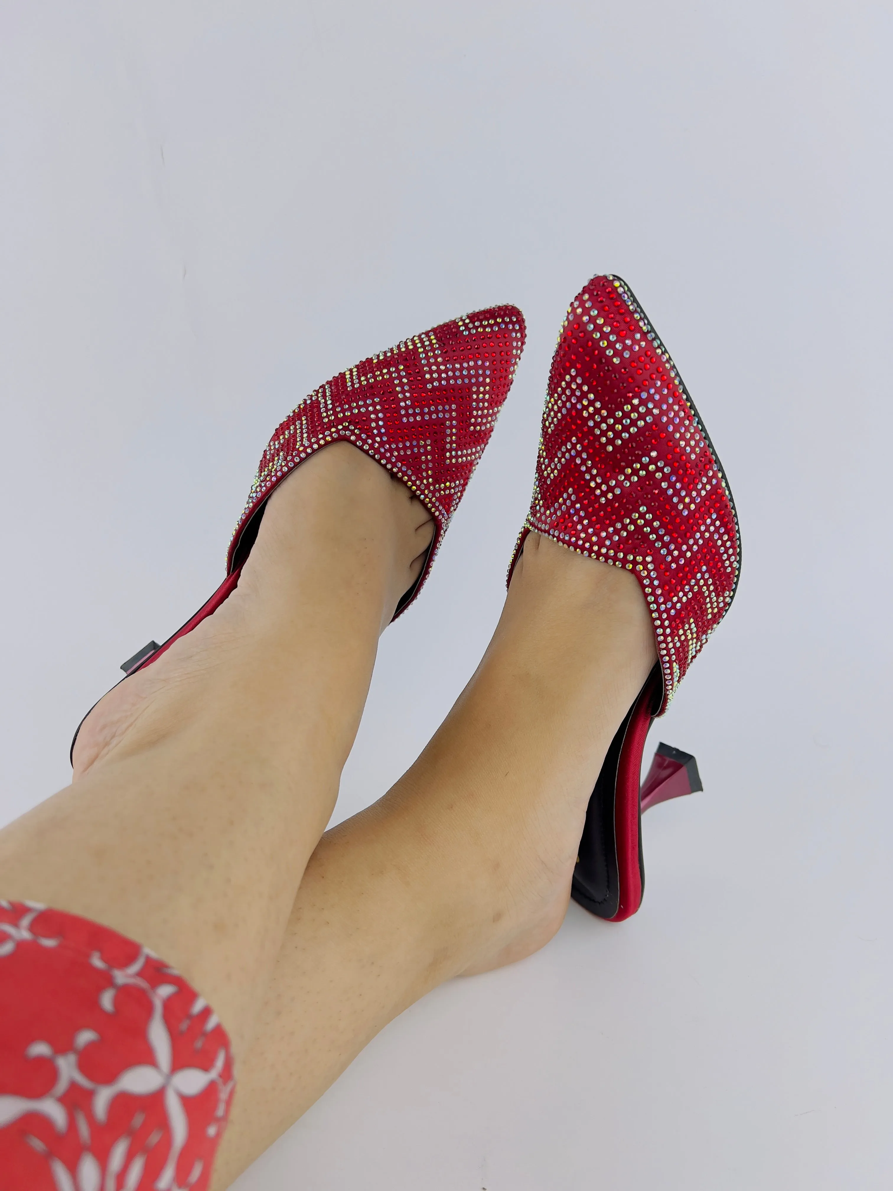 Ruby Diamond Stones Studded Embroidery Kitten Heel - 12003
