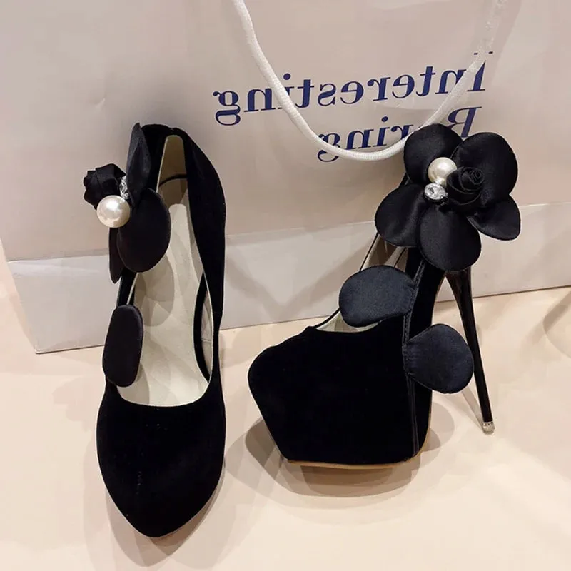 Runway Style Fashion Big Flower Women Platform Pumps