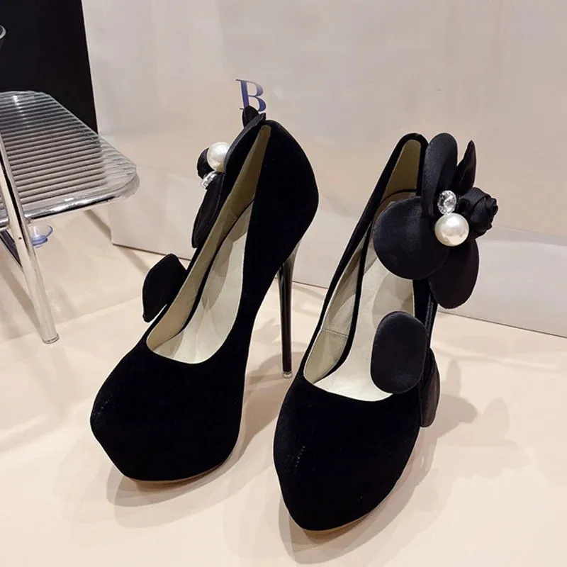 Runway Style Fashion Big Flower Women Platform Pumps