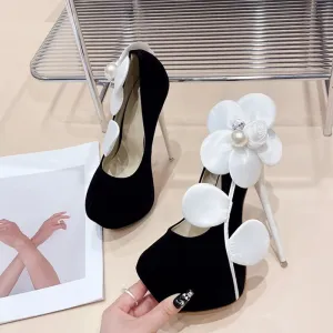 Runway Style Fashion Big Flower Women Platform Pumps