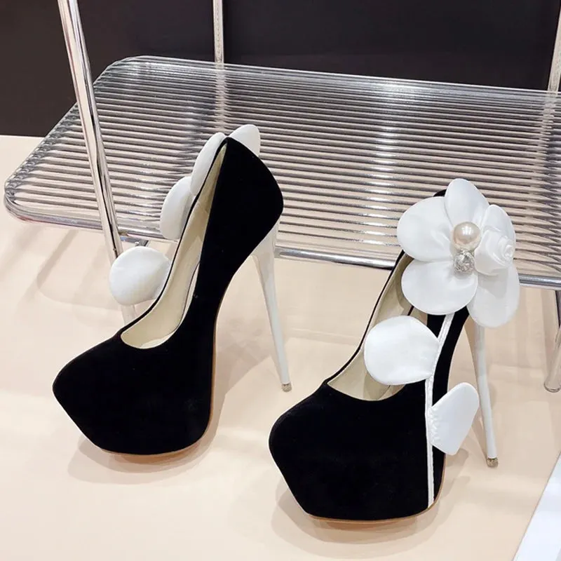 Runway Style Fashion Big Flower Women Platform Pumps