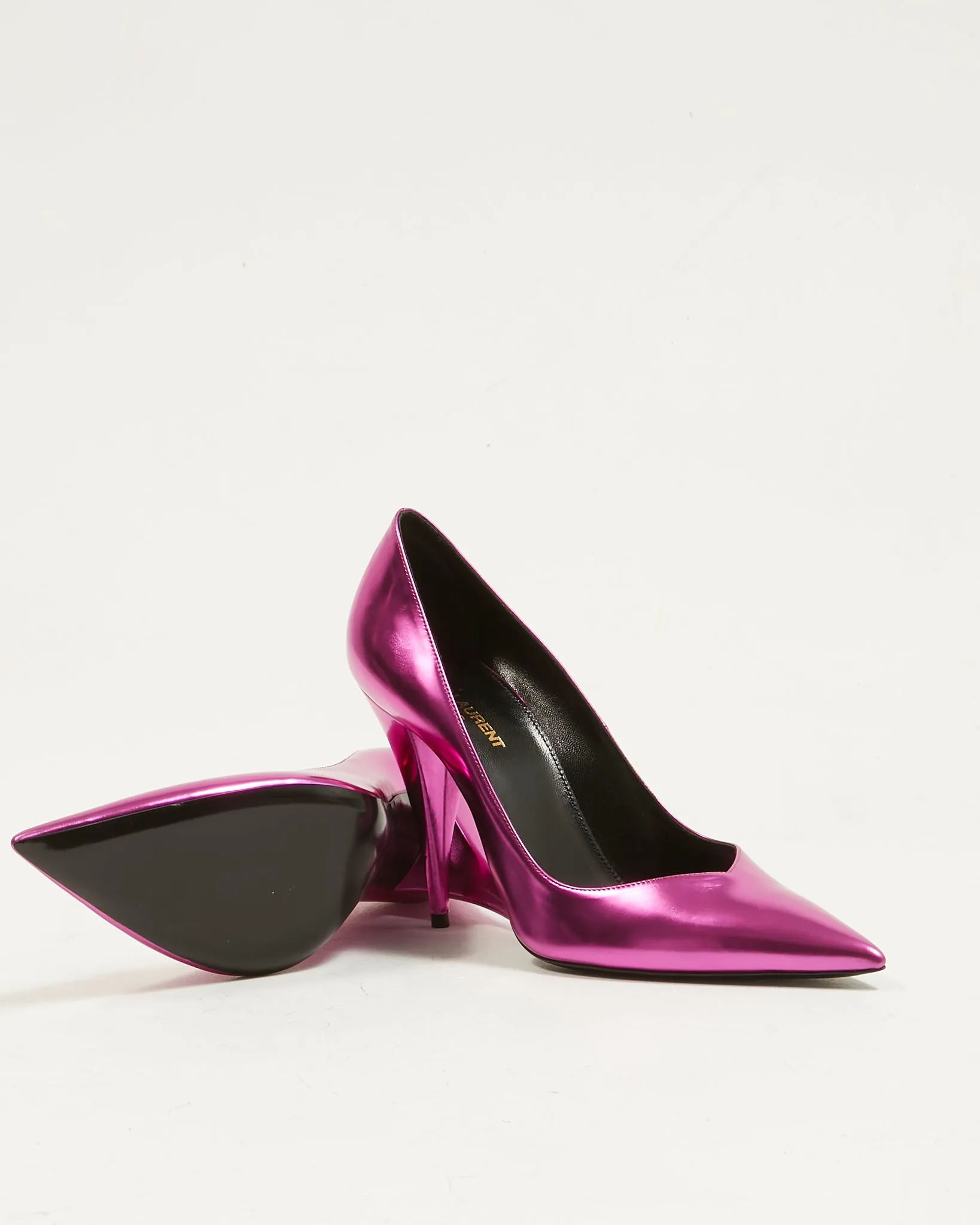 Saint Laurent Metal Fuchsia Leather Kiki 100 Metal Pumps - 40