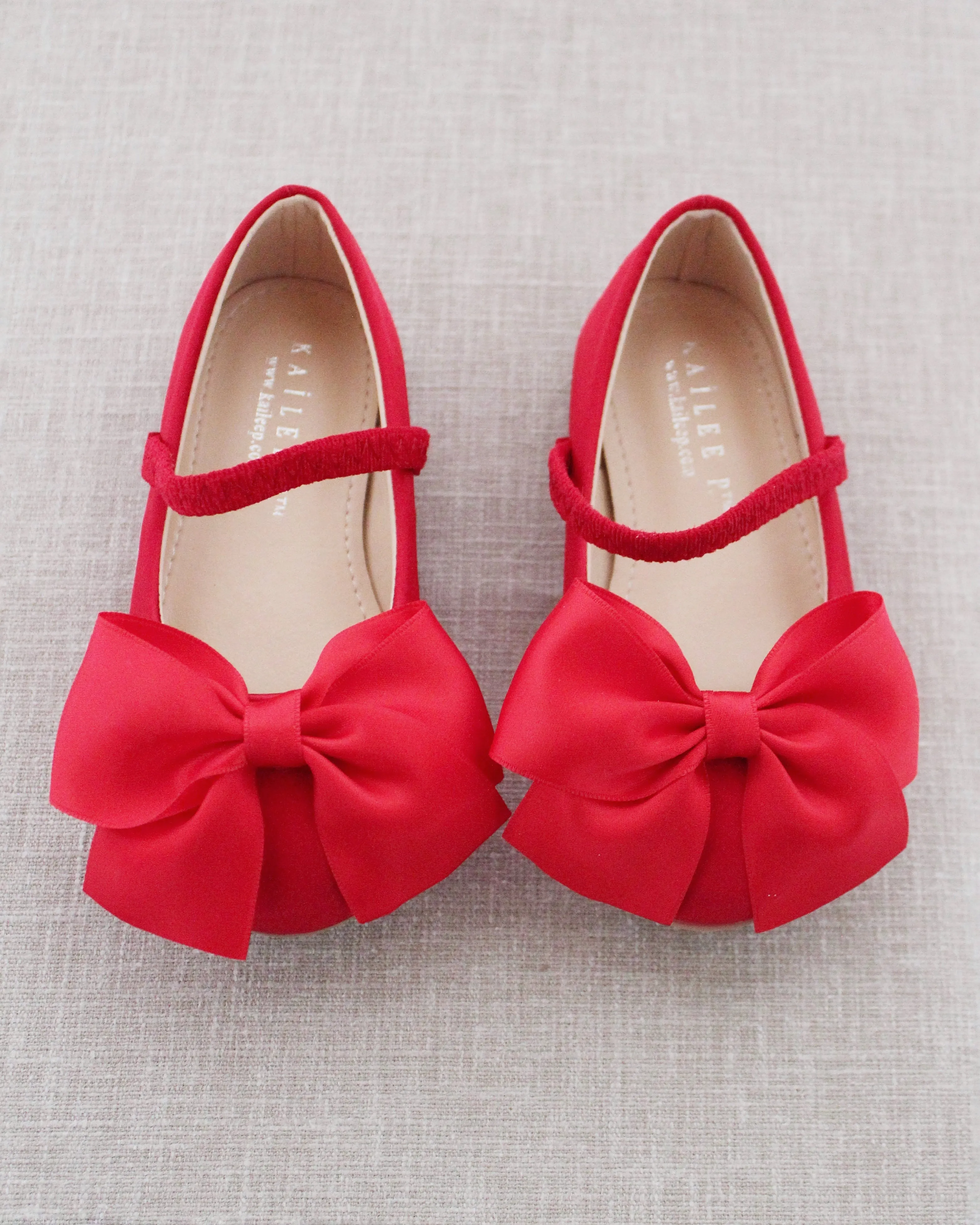 Satin Mary Jane Flats with Front Satin Bow