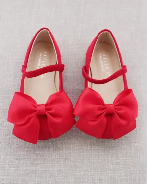 Satin Mary Jane Flats with Front Satin Bow
