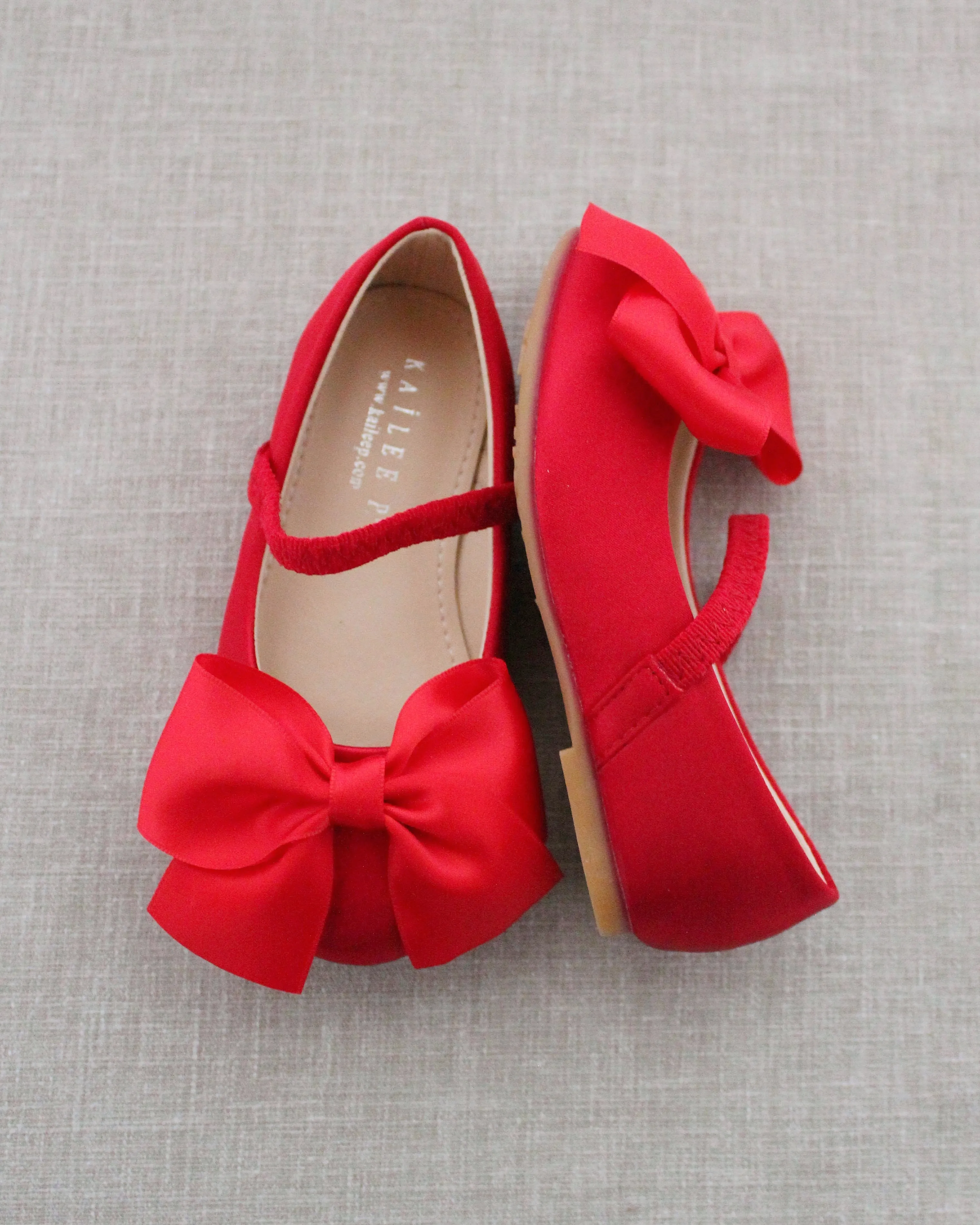 Satin Mary Jane Flats with Front Satin Bow