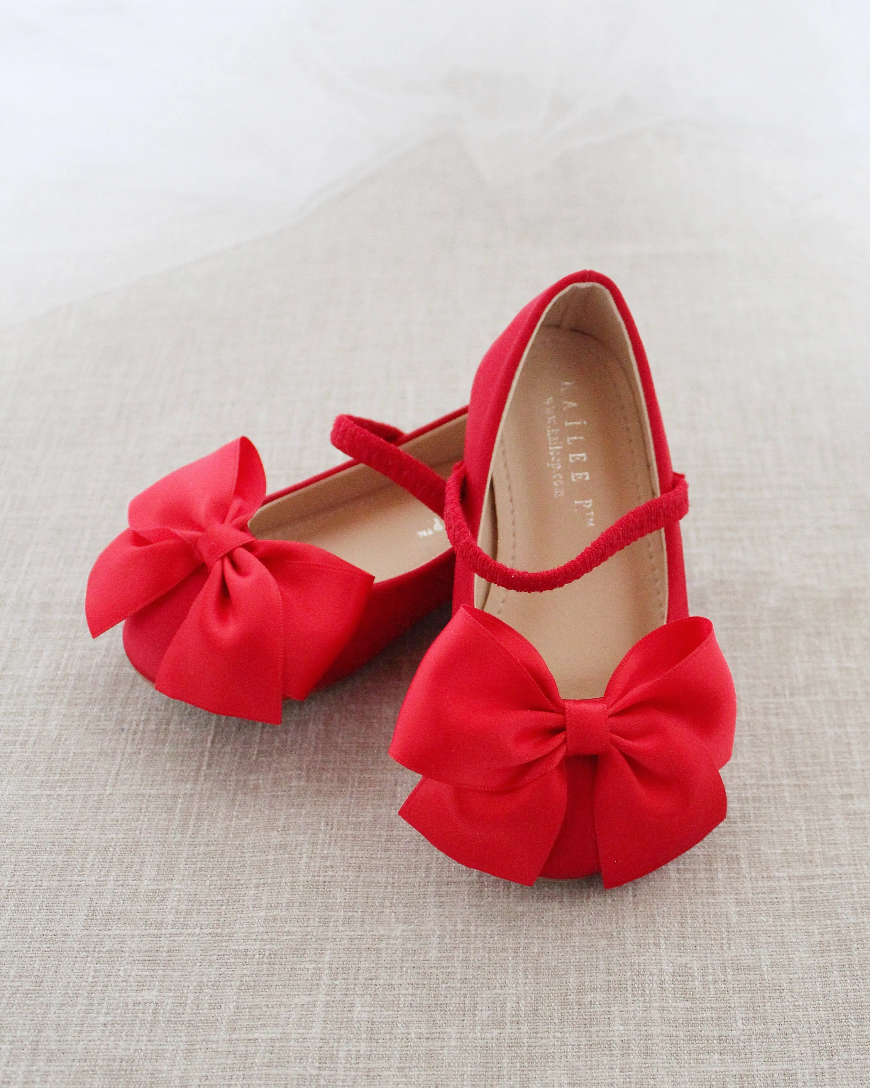 Satin Mary Jane Flats with Front Satin Bow