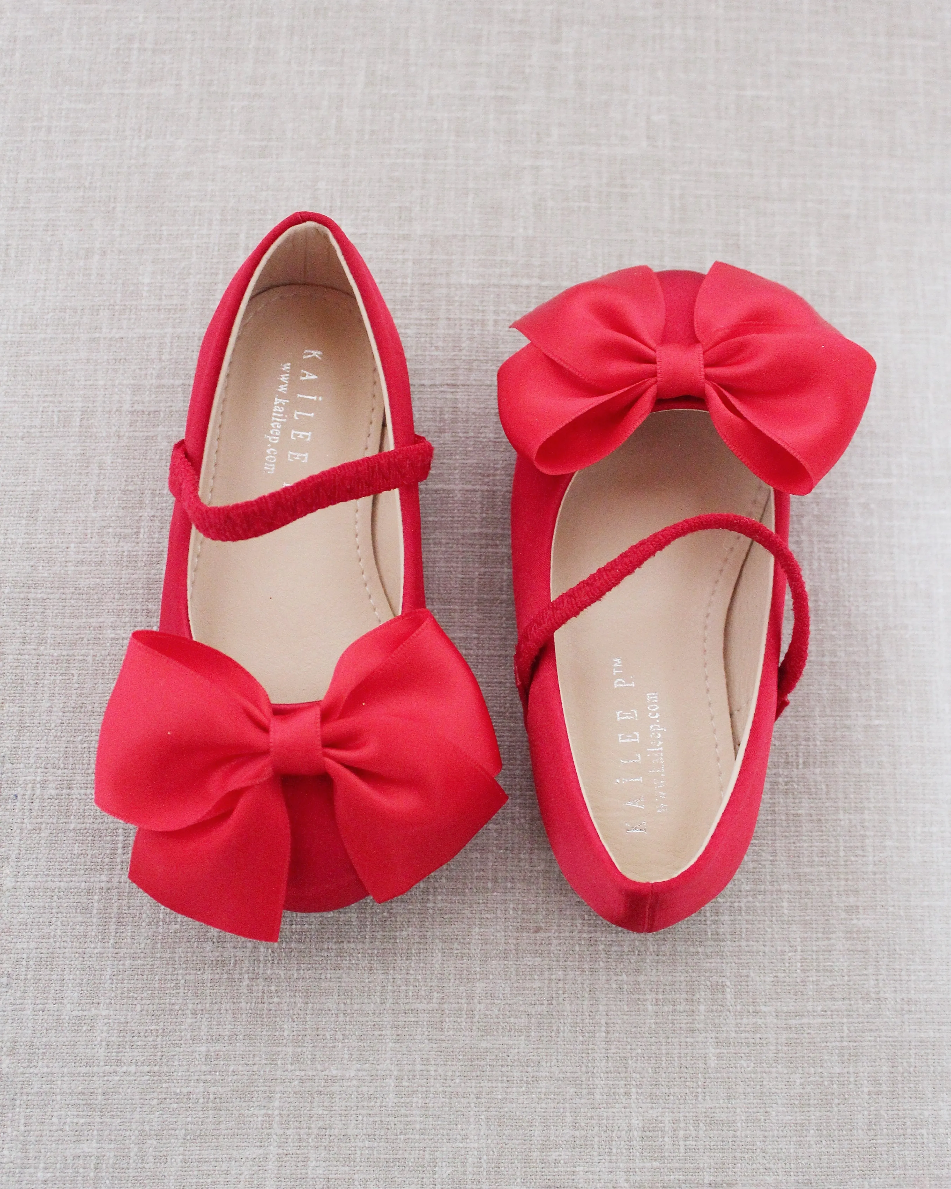 Satin Mary Jane Flats with Front Satin Bow