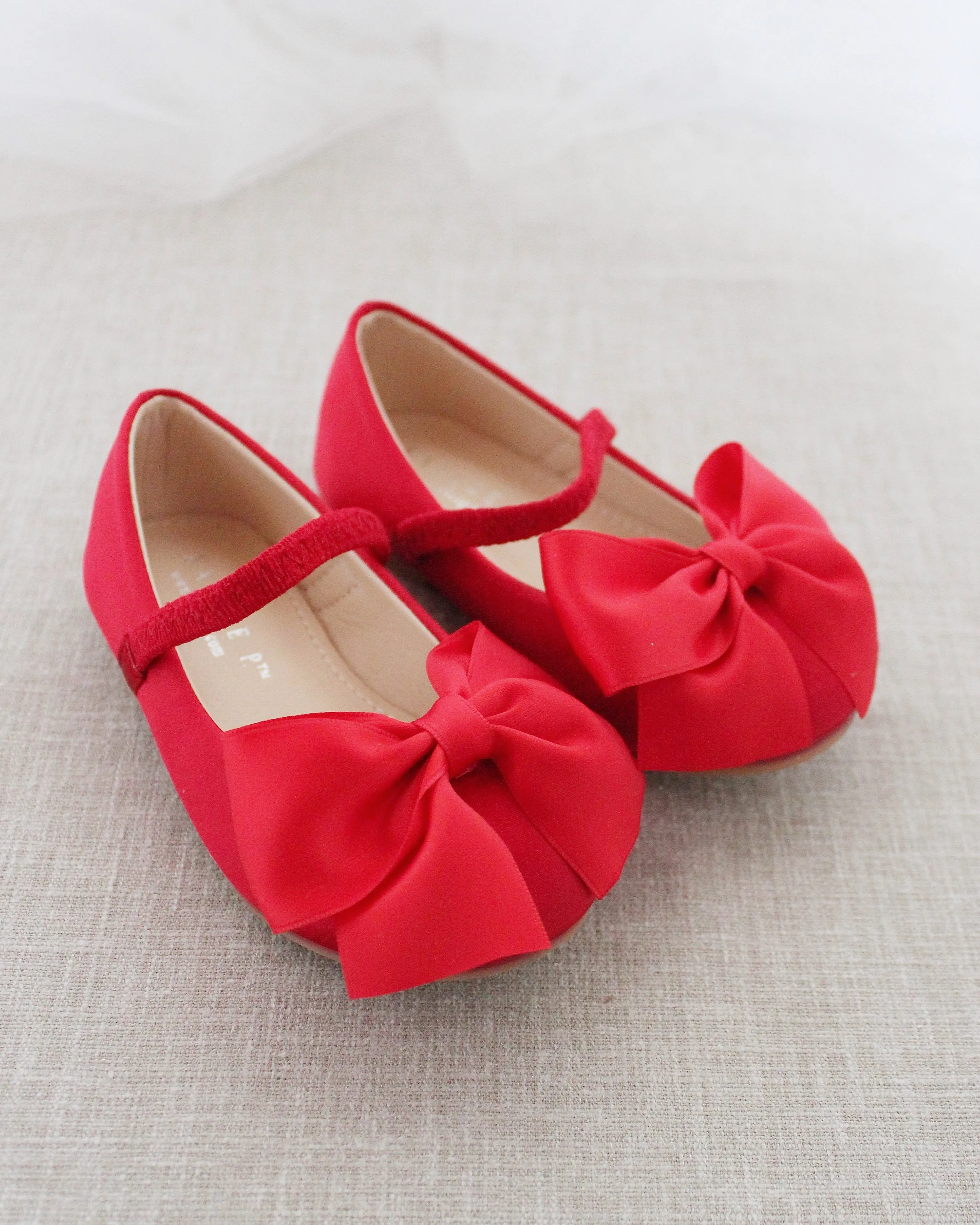 Satin Mary Jane Flats with Front Satin Bow