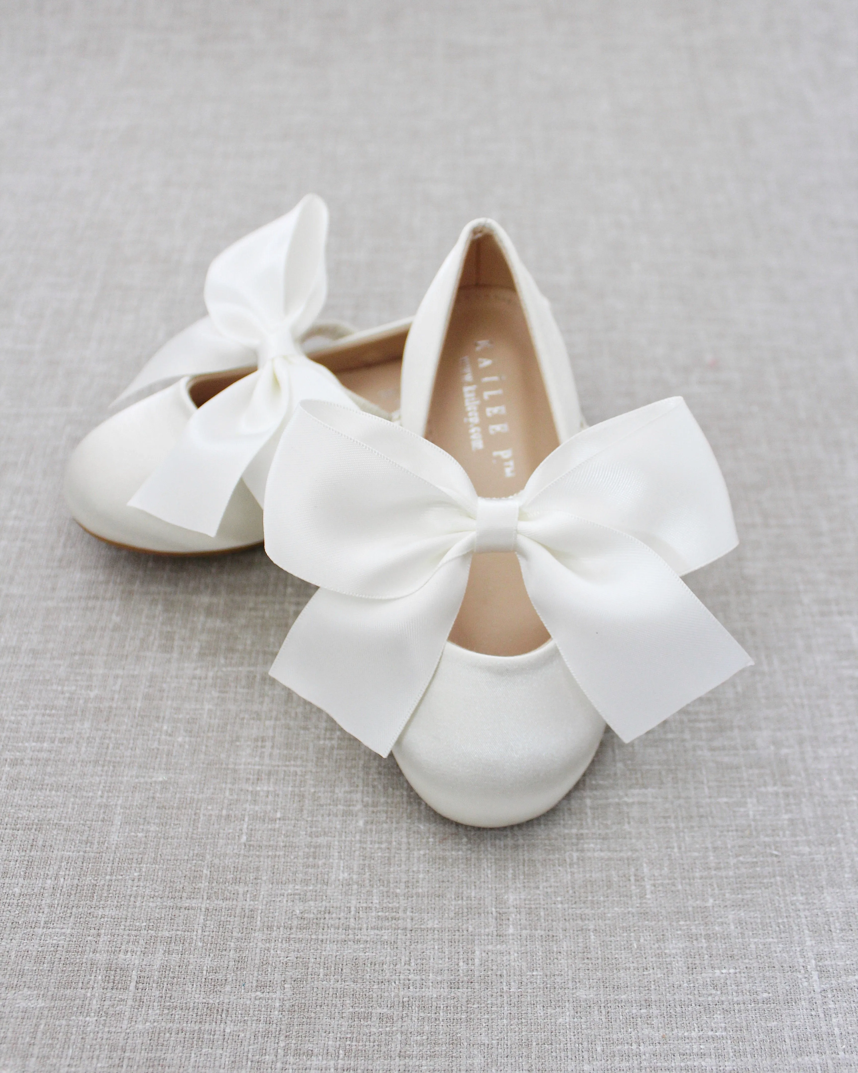 Satin Mary Jane Flats with Satin Bow